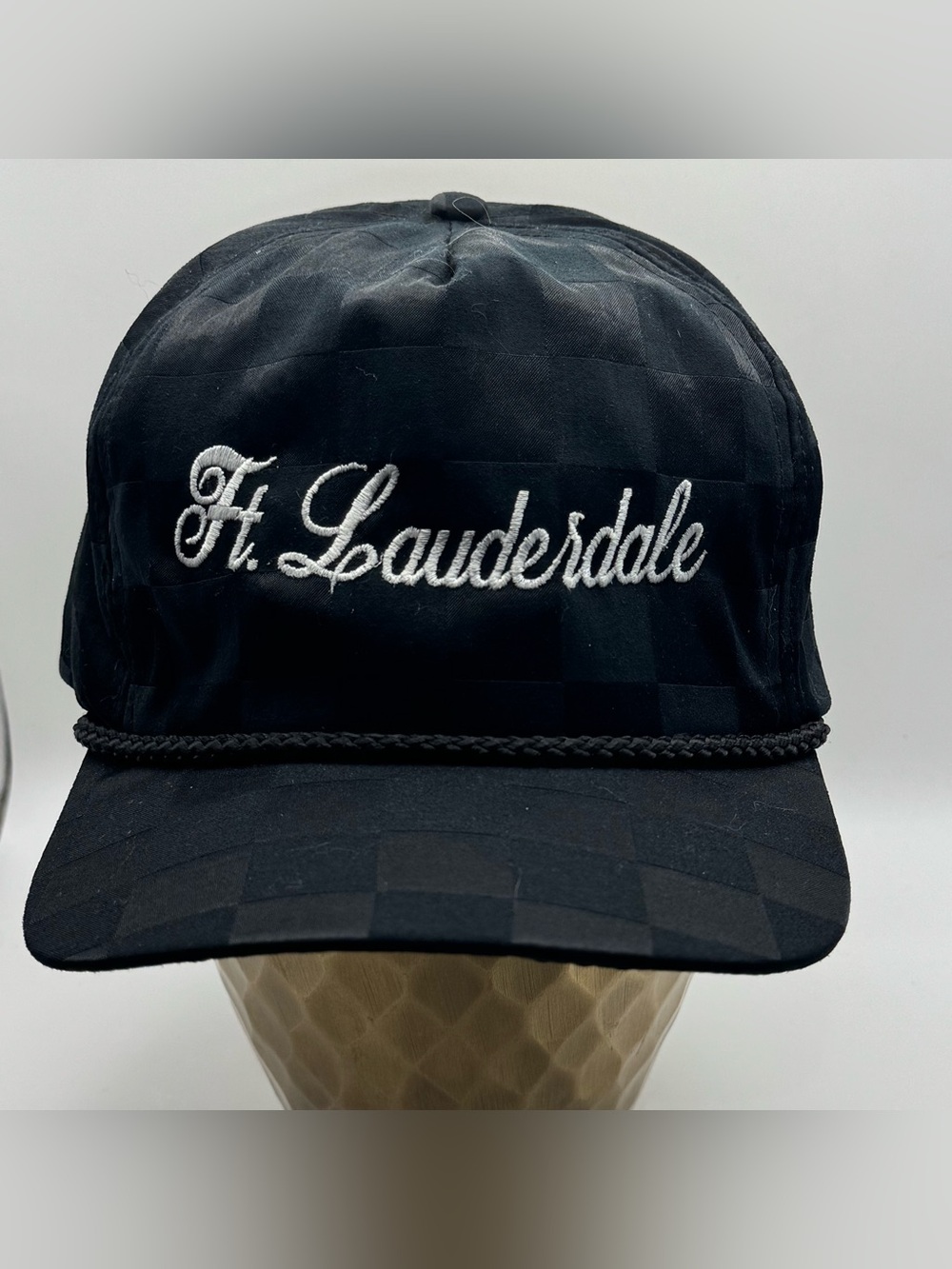 Vintage Ft. Lauderdale Rope Snapback Hat Black Tone Checkerboard Cap San Sun